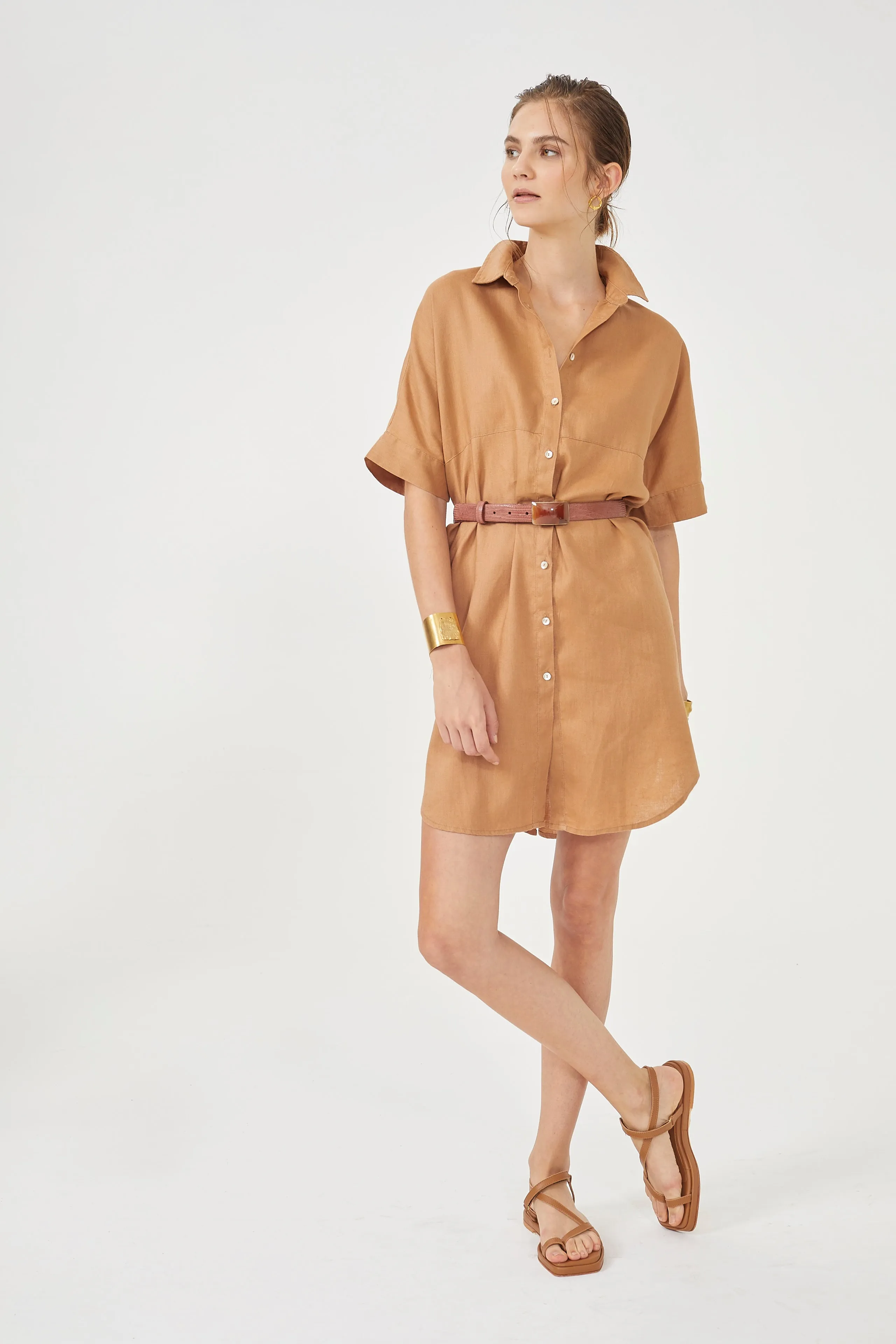 Alba Shirt Dress - Camel
