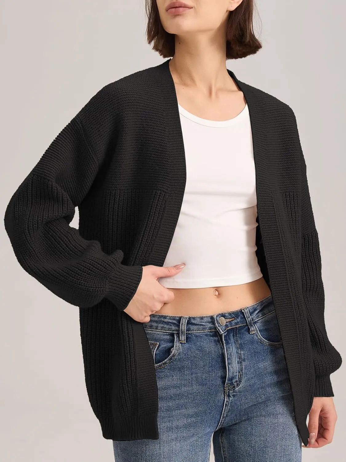 ALLOVIN Womens Open Front Chunky Knit Cardigan, Oversized Soft Long Sleeve Sweater for Spring Fall 2025