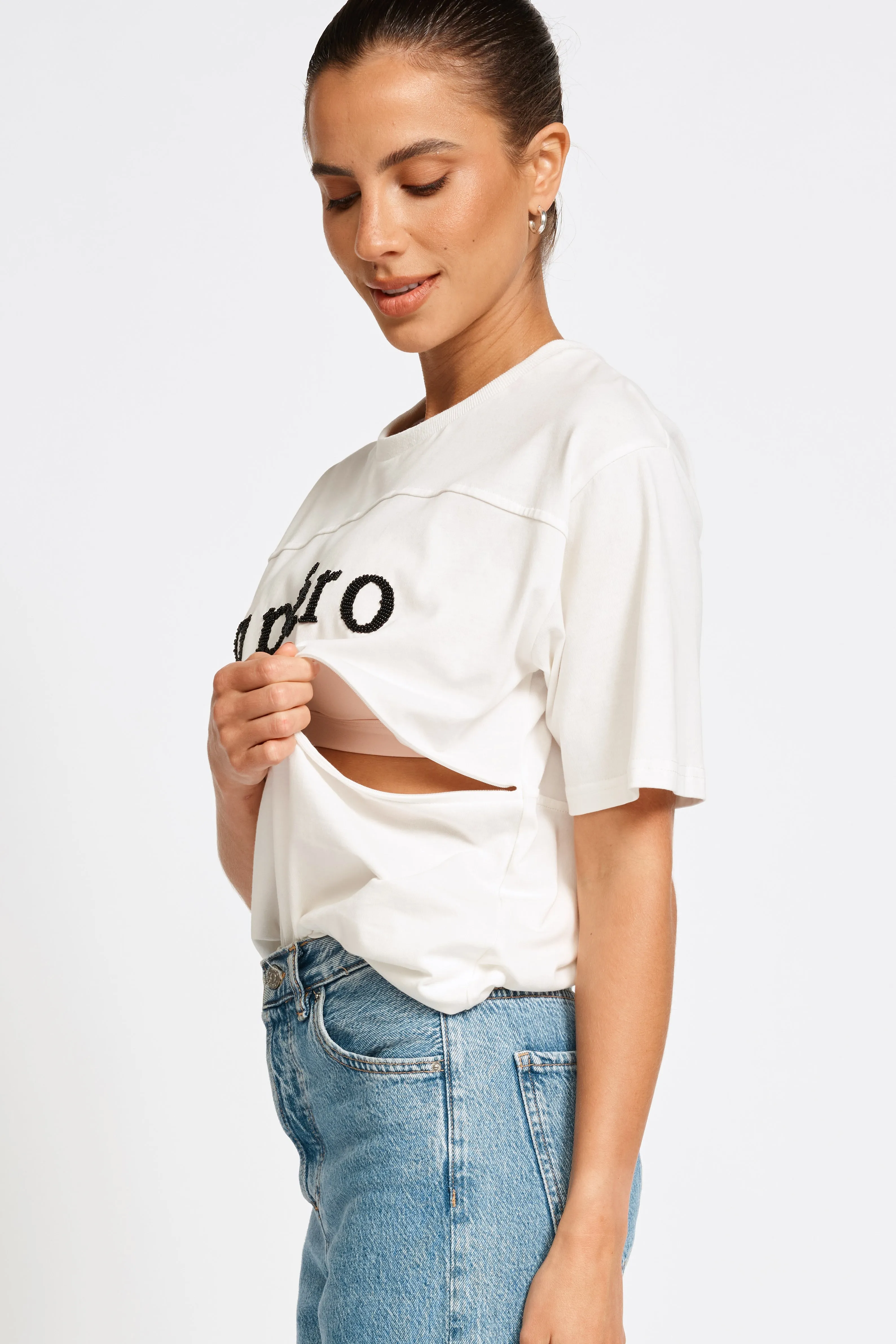 Apéro Classic Beaded Panel Tee - White / Black