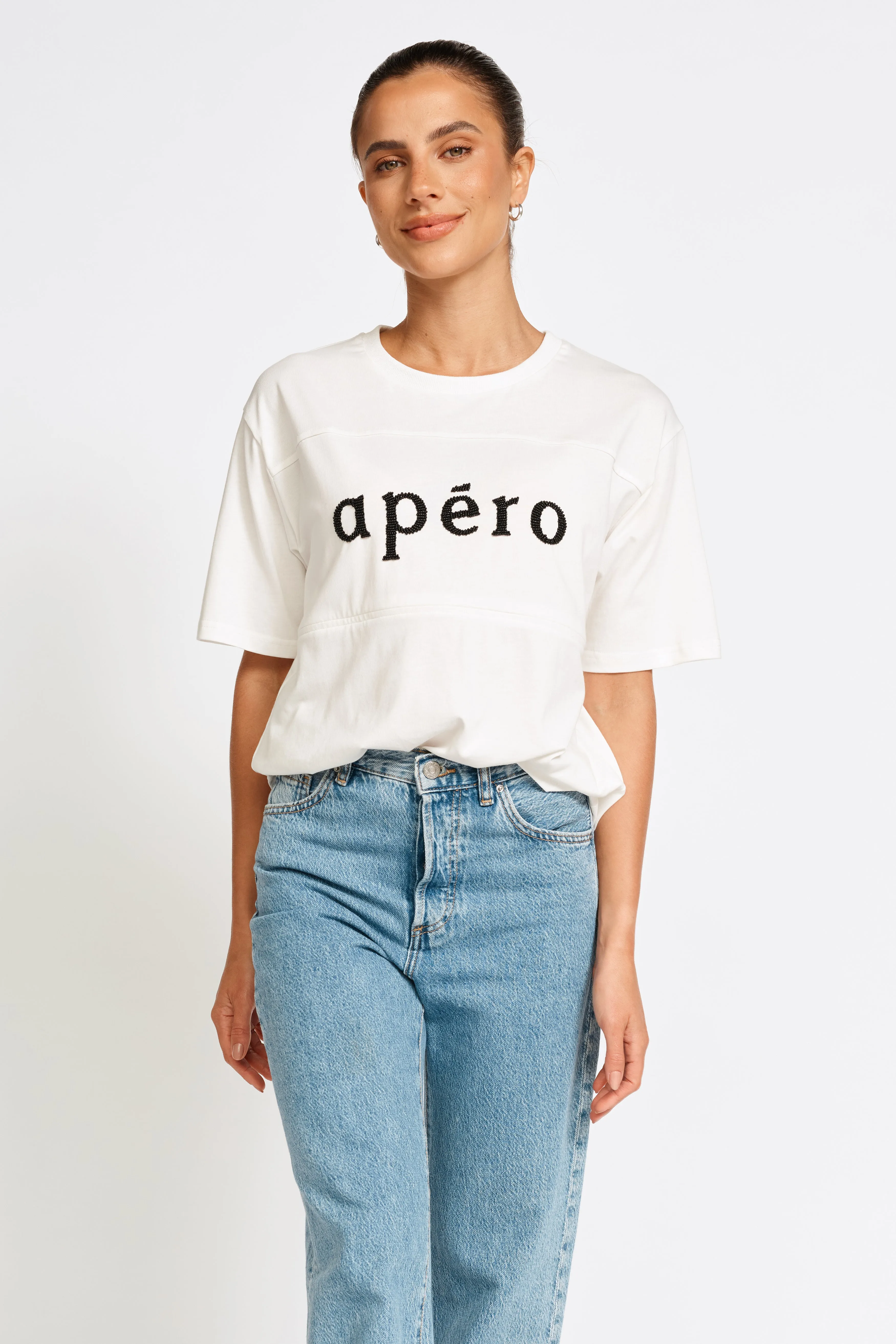 Apéro Classic Beaded Panel Tee - White / Black