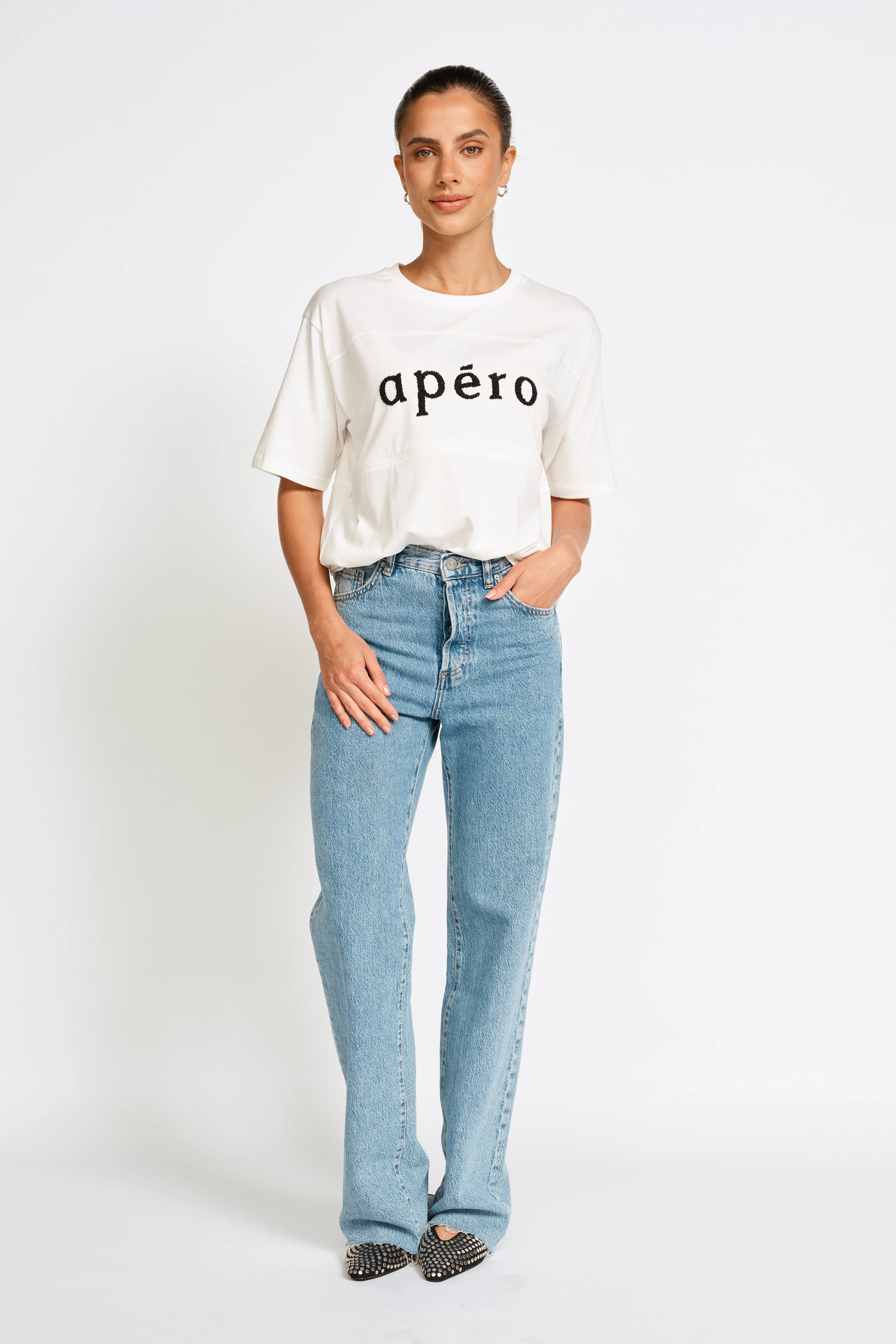 Apéro Classic Beaded Panel Tee - White / Black