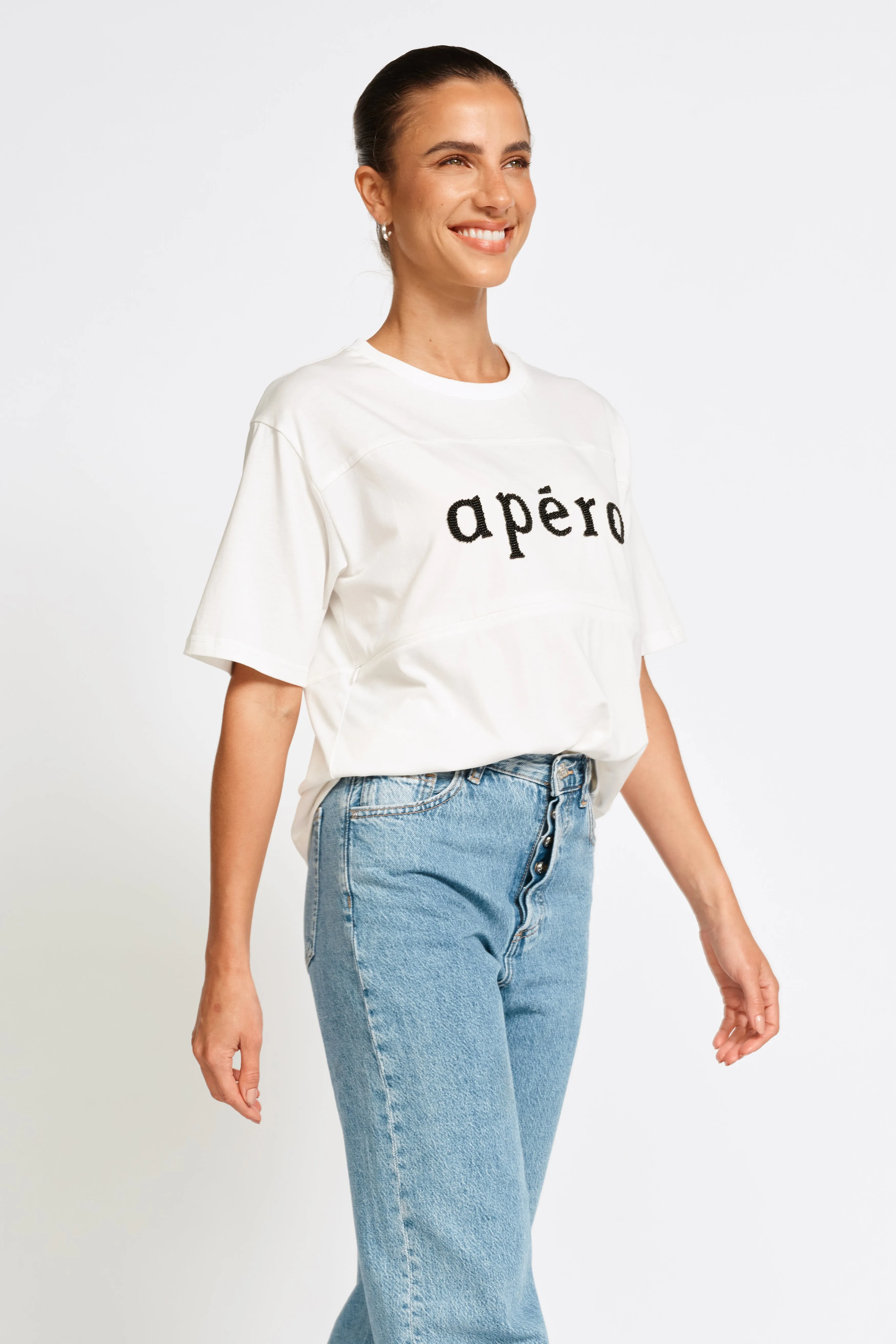 Apéro Classic Beaded Panel Tee - White / Black