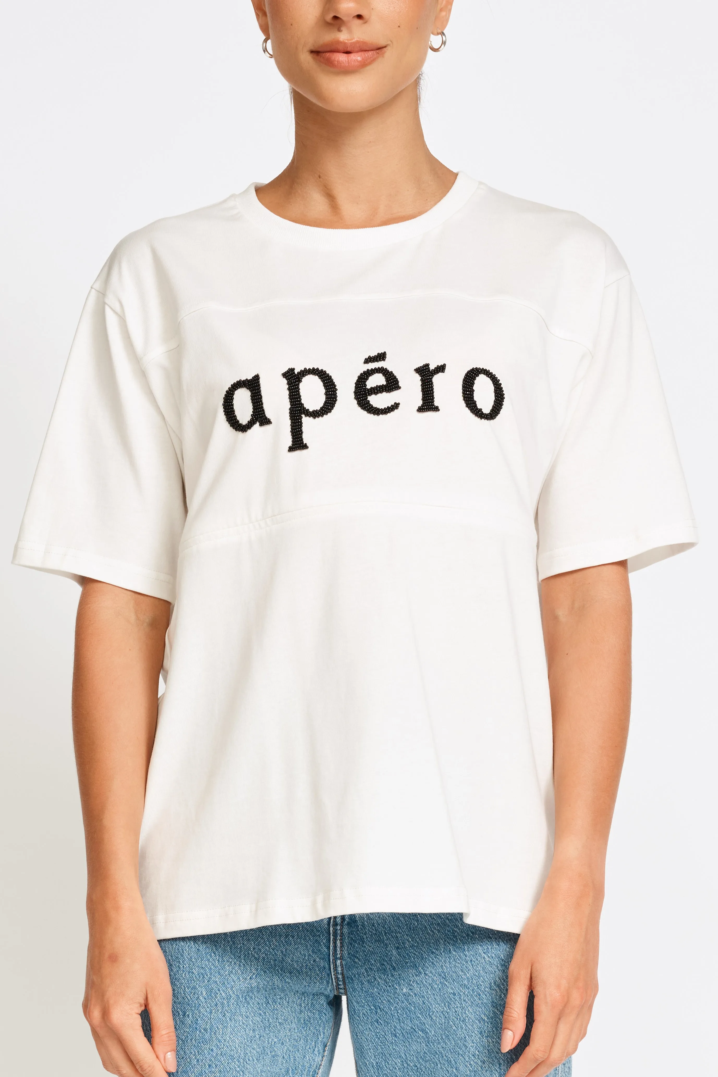 Apéro Classic Beaded Panel Tee - White / Black