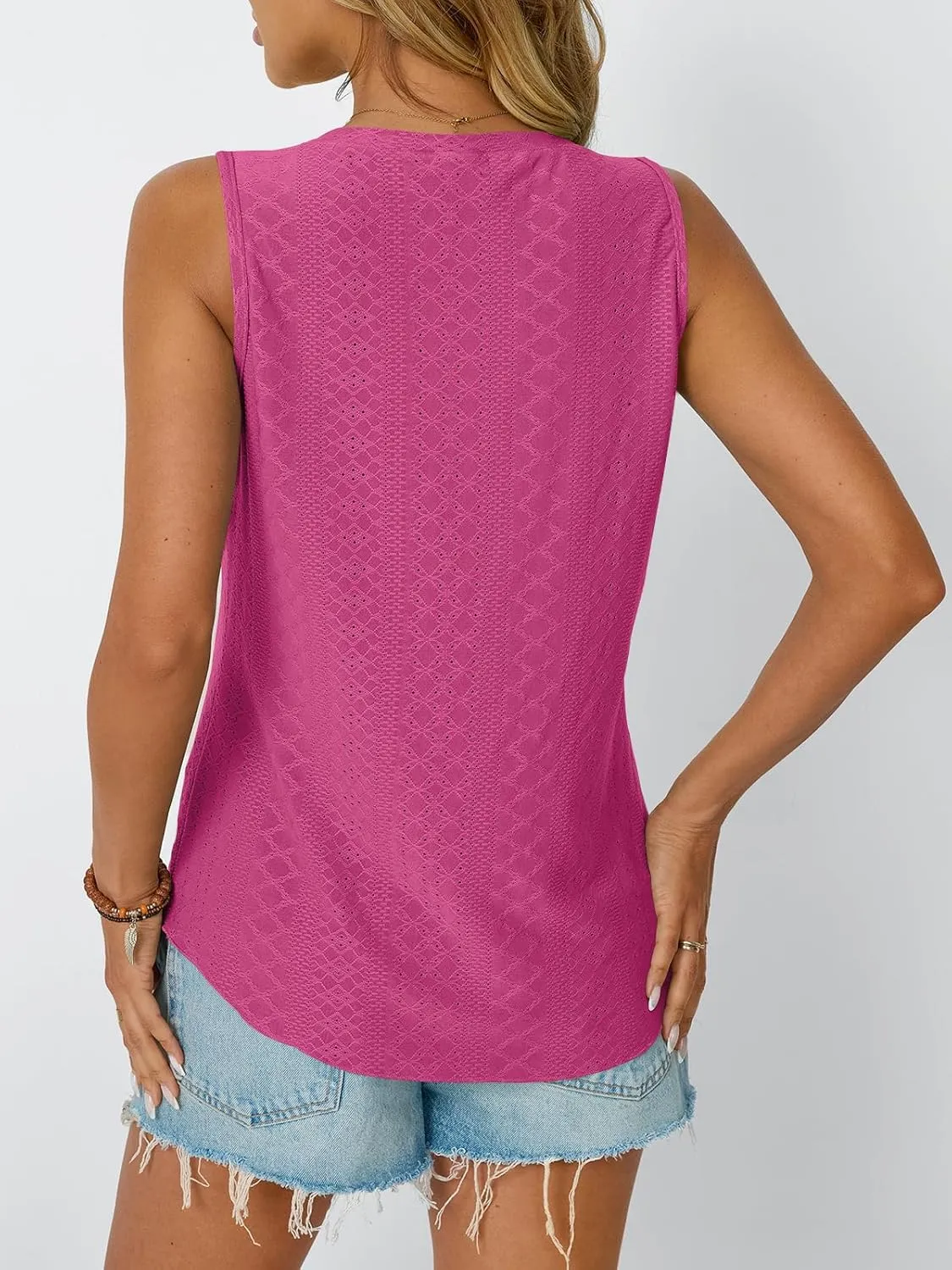 AUTOMET Women Summer Tank Top Eyelet Embroidery 2025 Vacation Sleeveless V Neck Loose Fit Shirt Spring Fashion Casual Clothes