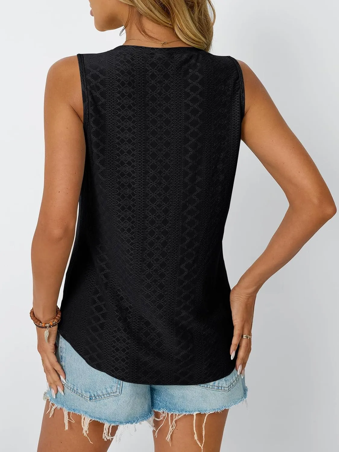 AUTOMET Women Summer Tank Top Eyelet Embroidery 2025 Vacation Sleeveless V Neck Loose Fit Shirt Spring Fashion Casual Clothes