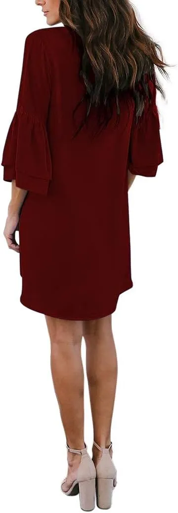 BELONGSCI Women's 2025 Summer Dress Sweet & Cute V-Neck Bell Sleeve Mini Shift Dress, Perfect for Wedding or Graduation