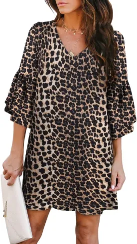 BELONGSCI Women's 2025 Summer Dress Sweet & Cute V-Neck Bell Sleeve Mini Shift Dress, Perfect for Wedding or Graduation