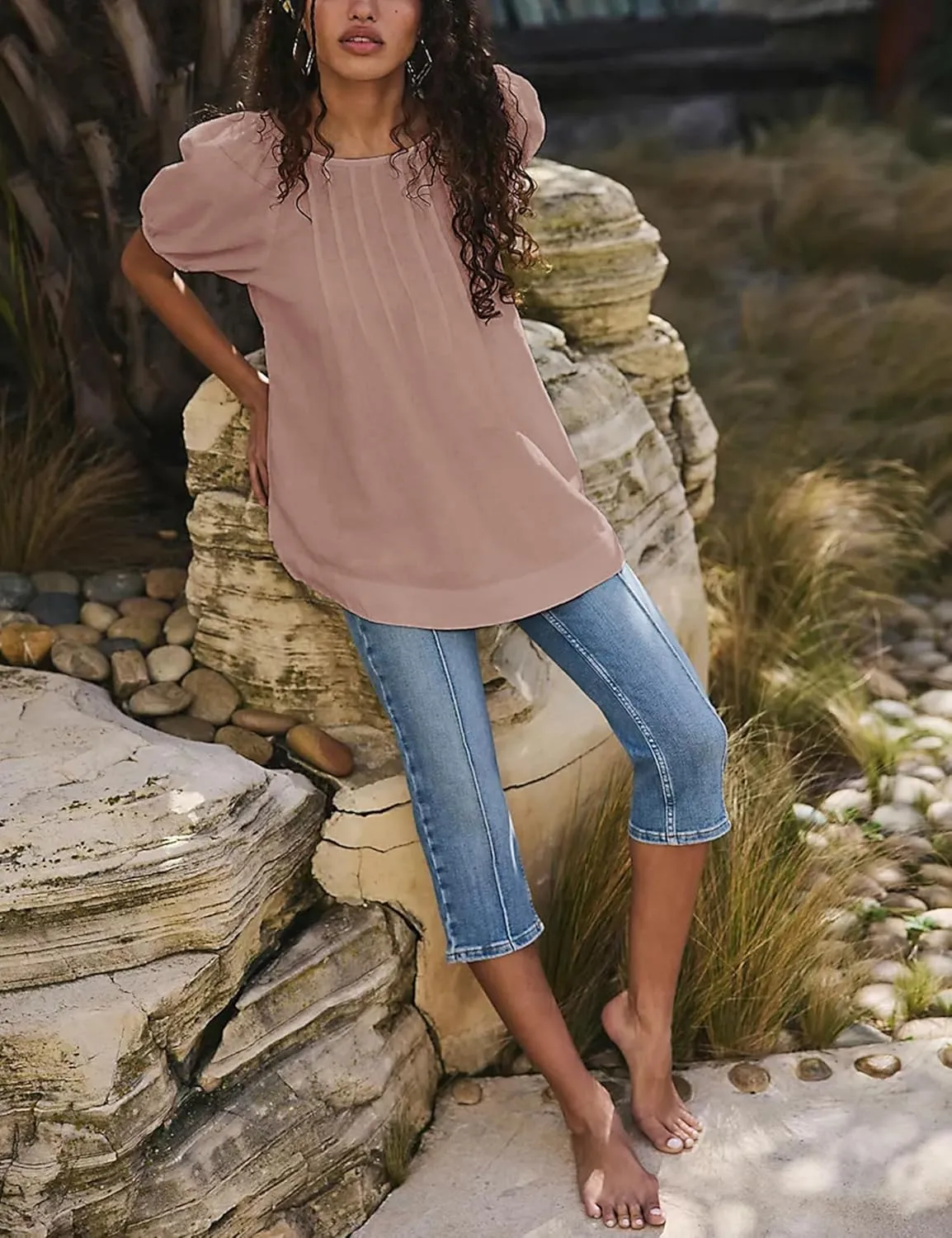 Bianstore Women's Casual Pleated Swing Tee Shirts Loose Babydoll Peplum Tunic Tops