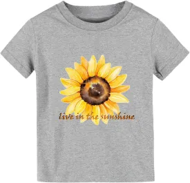 Boys and Girls Tops Short Sleeved T Shirts Sunflower Print Live in The Sunshine for Birthday Photo Banner for Kids Boy