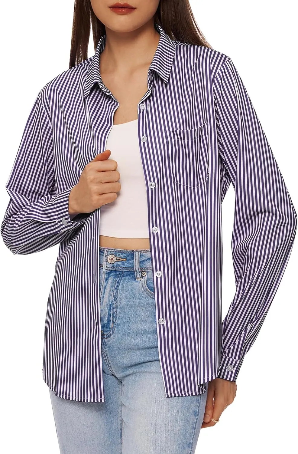 COUXILY Soft Wrinkle-Free Button Down Stretch Shirts for Women, Breathable Moisture-Wicking Casual Work Dress Tops