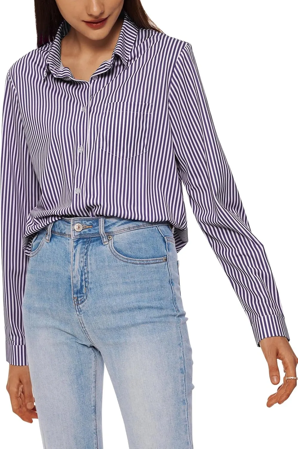 COUXILY Soft Wrinkle-Free Button Down Stretch Shirts for Women, Breathable Moisture-Wicking Casual Work Dress Tops