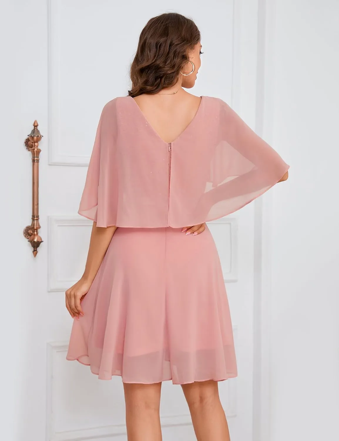 Dressystar Sequin Women Dresses Knee Length Dress Mother of The Bride Wedding Guest V-Neck Evening Formal Cocktail Gowns