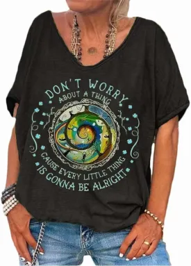 Every Little Thing is Gonna Be Alright Tshirt Positive Quote Shirt Hippie T Shirts for Women Retro Vneck Tee