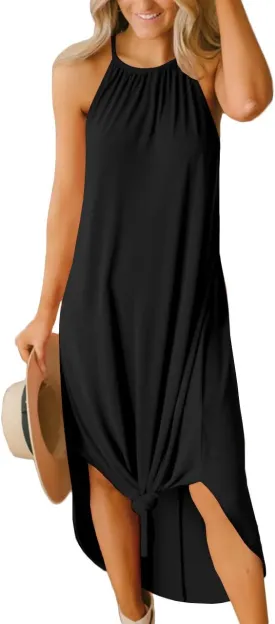 For G and PL Women's Summer Casual Halter Side Slit Long Maxi Beach Dress Vacation Resort Sundress