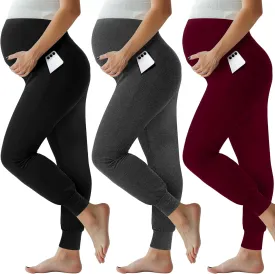 Geyoga 3 Pack Womens Maternity Pants Over The Belly Stretchy Pregnancy Sweatpants Comfy Pregnancy Joggers with Pockets