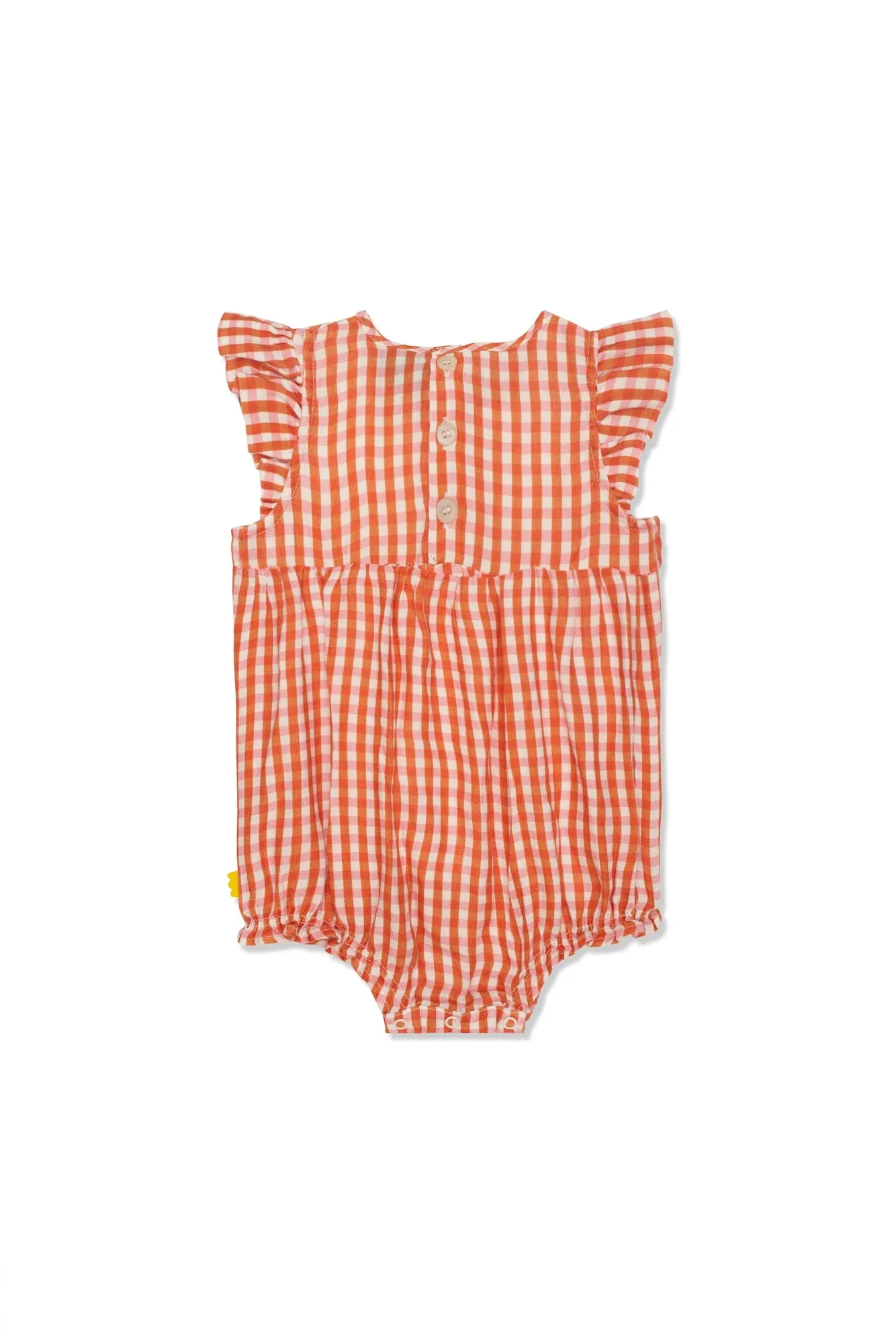Gingham Flutter Baby Linen Romper Natural / Misty Rose
