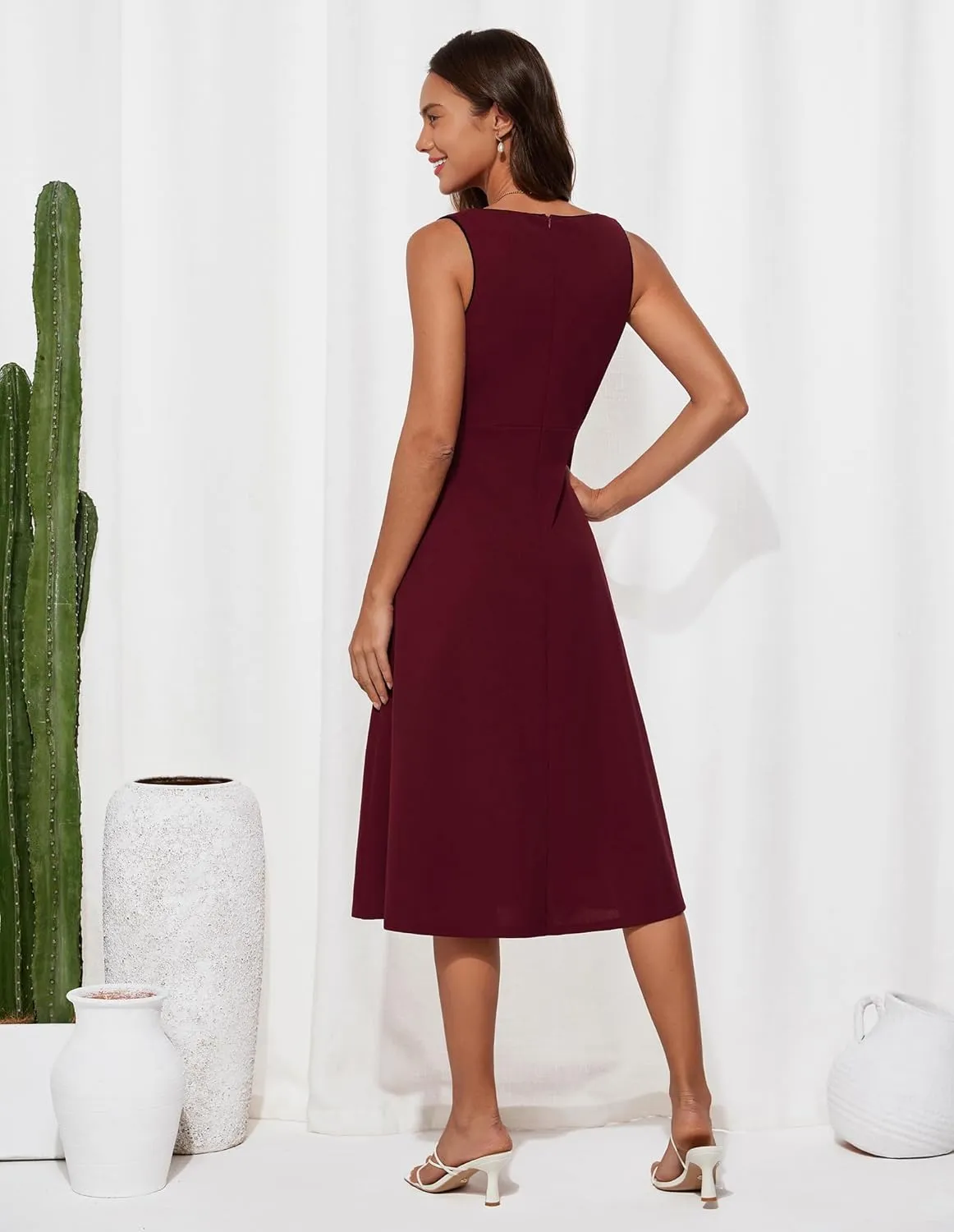 GRACE KARIN Womens 2025 Summer Midi Dresses Casual Sleeveless Square Neck A Line Tank Top Dress Flowy Trendy Work Dress