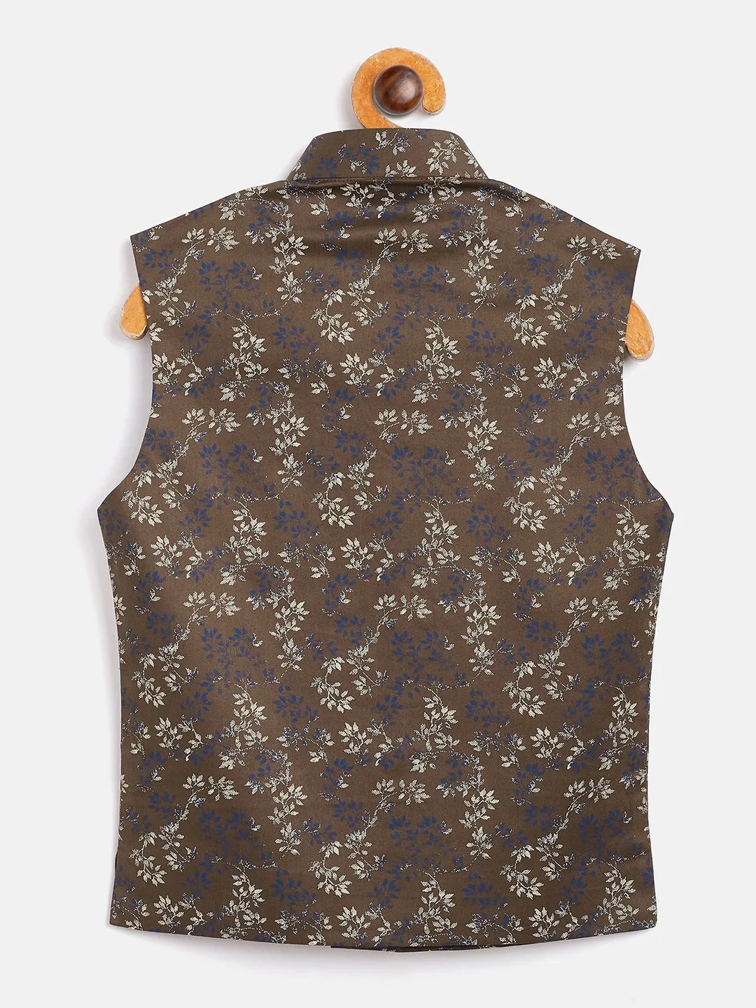 Jashvi Boys' Coffee Brown Cotton Blend Nehru Jacket