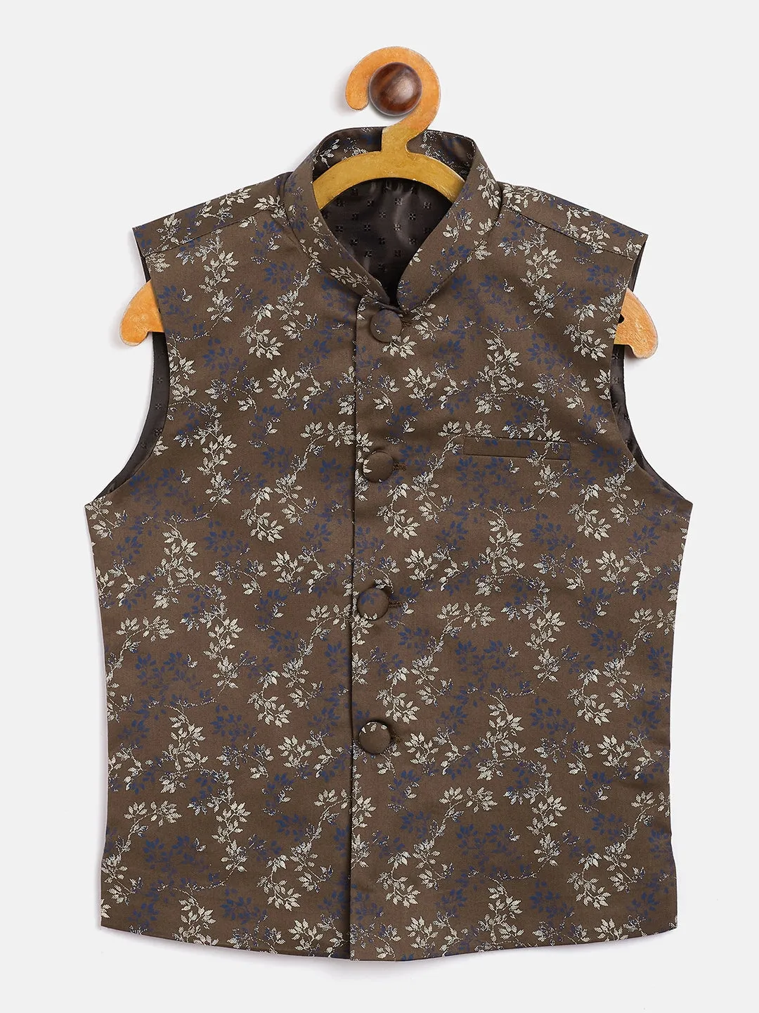 Jashvi Boys' Coffee Brown Cotton Blend Nehru Jacket