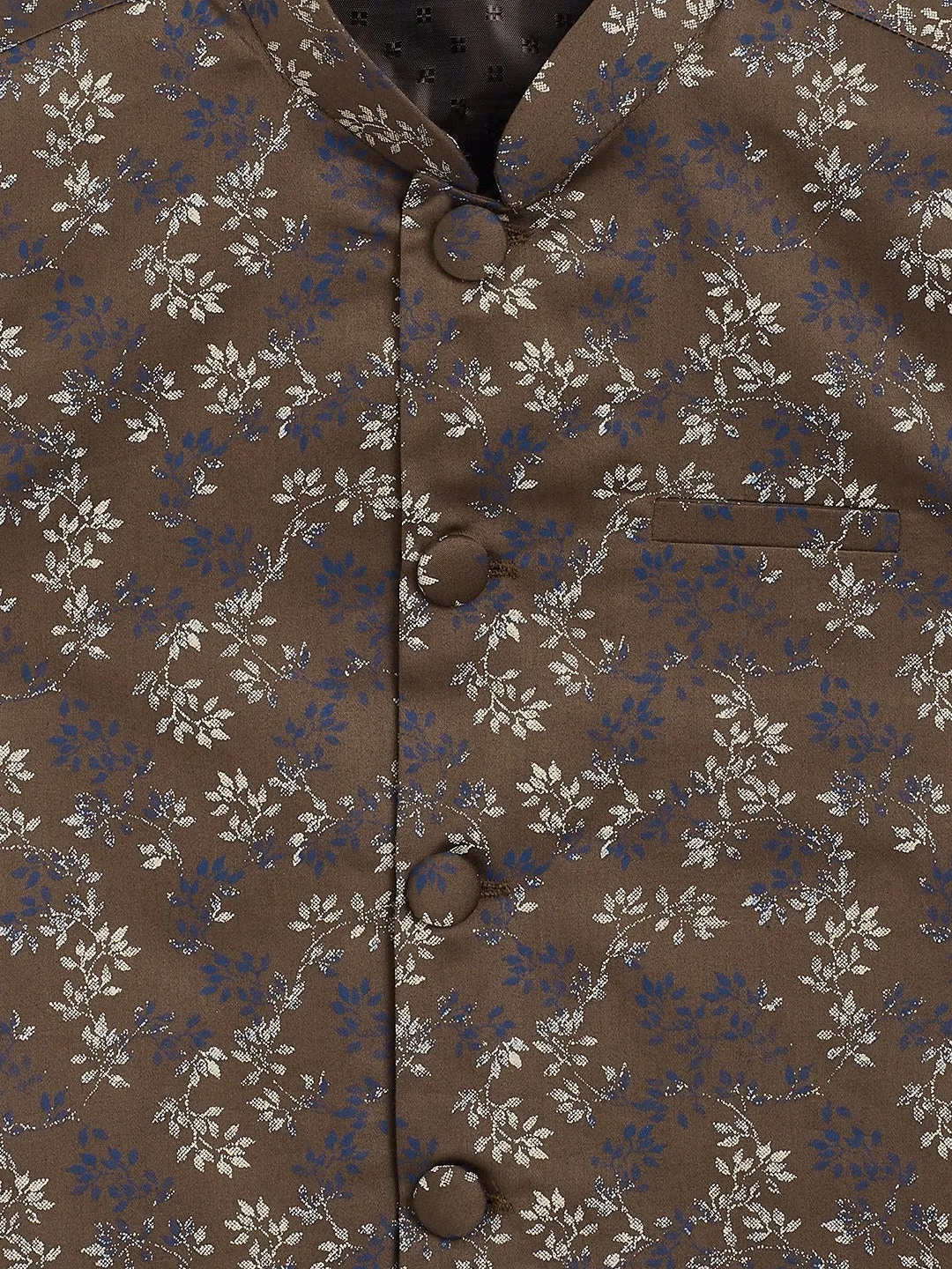 Jashvi Boys' Coffee Brown Cotton Blend Nehru Jacket