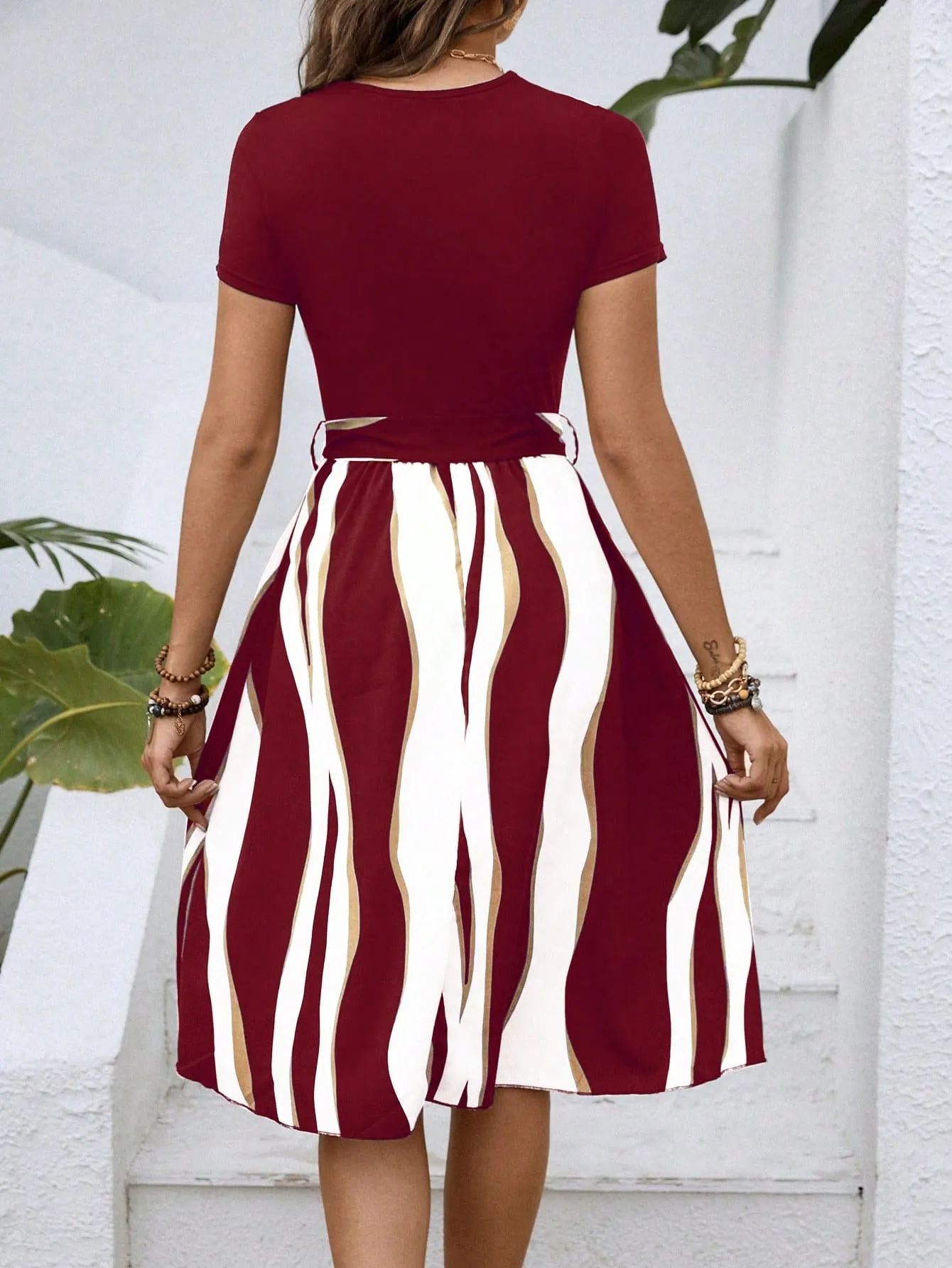 LUNE Colorblock Belted A-line Dress