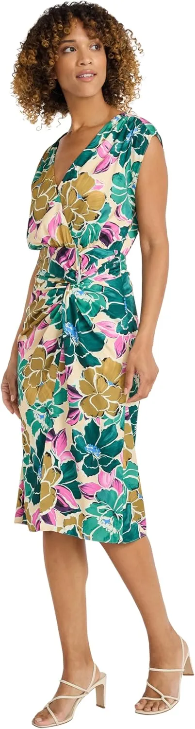 Maggy London Sleeveless Midi Floral Dress for Women-V-Neck Wedding Guest and Bridal Shower Summer Outfit