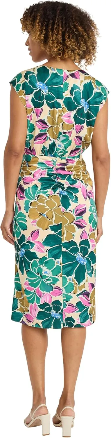 Maggy London Sleeveless Midi Floral Dress for Women-V-Neck Wedding Guest and Bridal Shower Summer Outfit