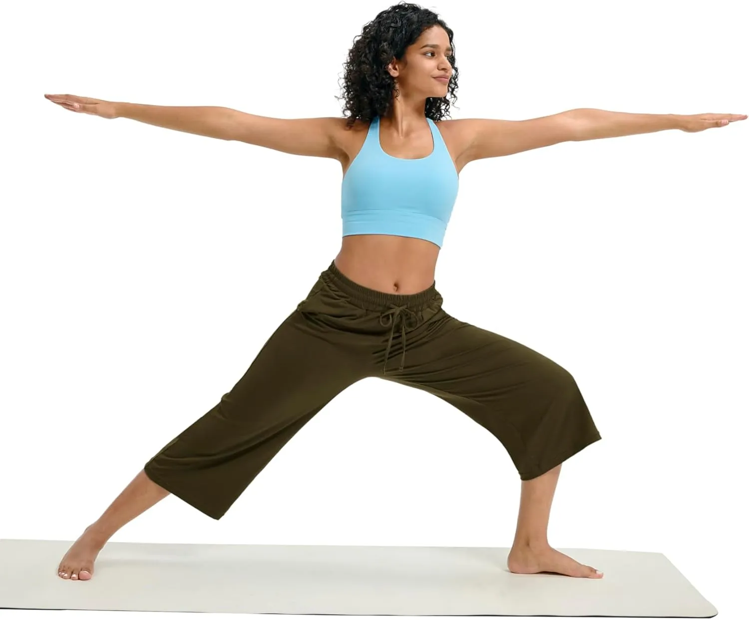 Maxbee Wide Leg Capri Pants for Women Loose Yoga Pants Drawstring Comfy Lounge Sweatpants with Pockets