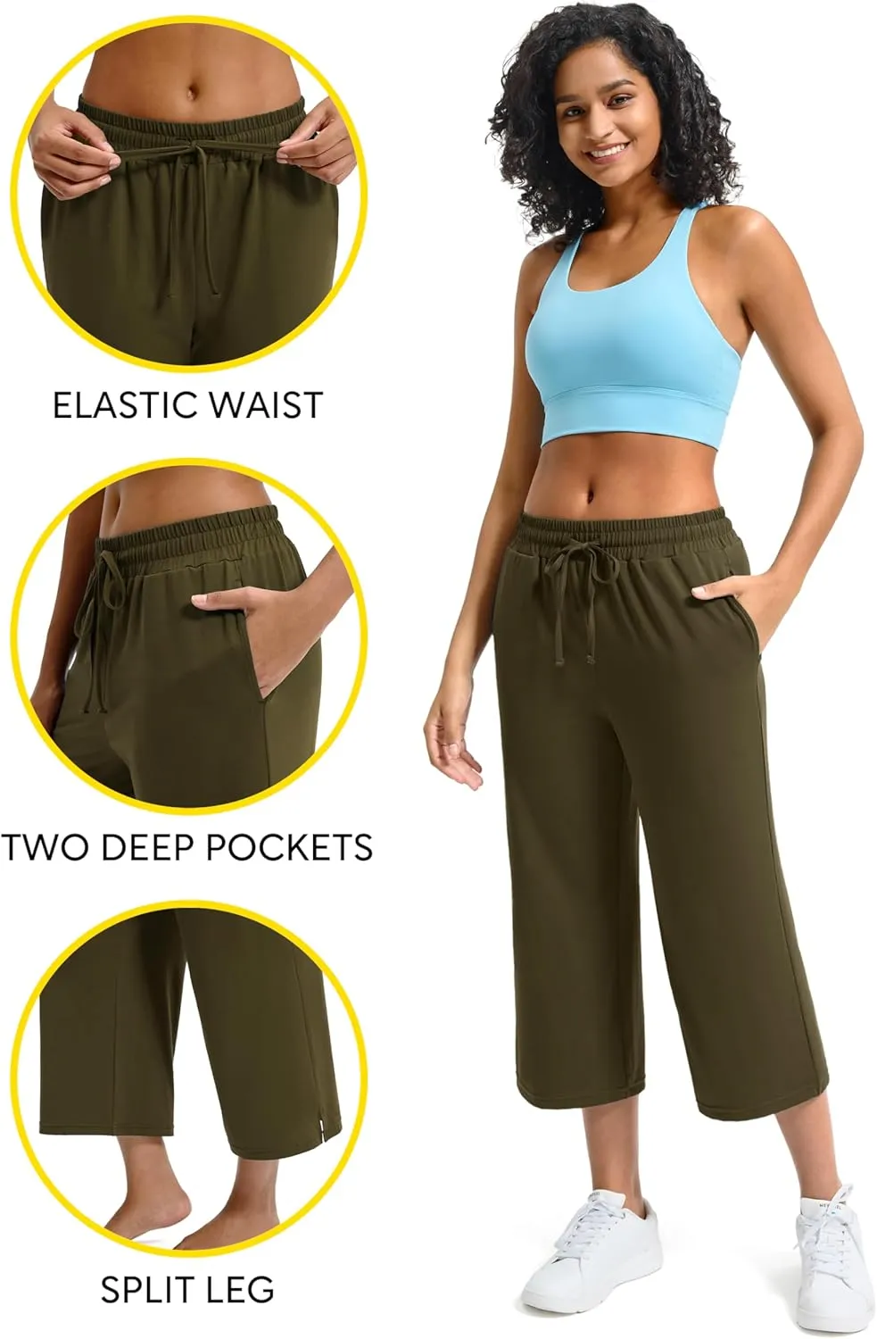 Maxbee Wide Leg Capri Pants for Women Loose Yoga Pants Drawstring Comfy Lounge Sweatpants with Pockets