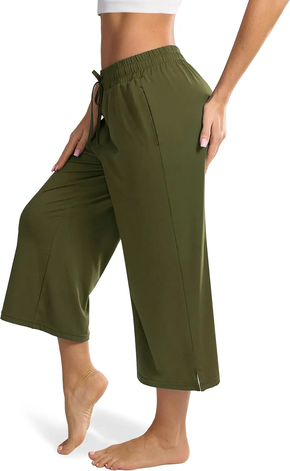 Maxbee Wide Leg Capri Pants for Women Loose Yoga Pants Drawstring Comfy Lounge Sweatpants with Pockets