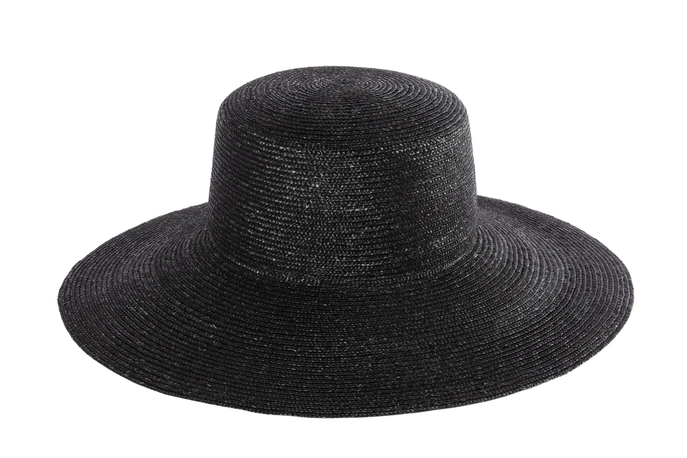 Medium Brim Flat Top Hat in Black Straw