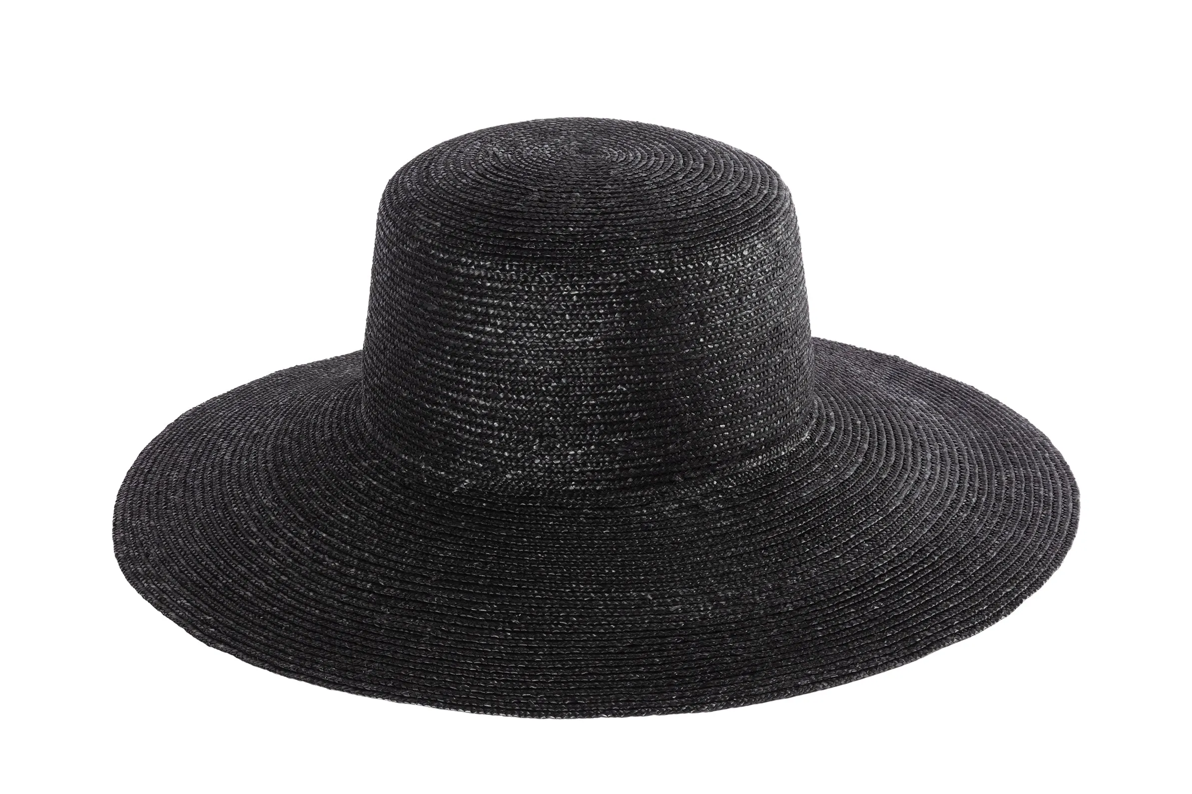 Medium Brim Flat Top Hat in Black Straw