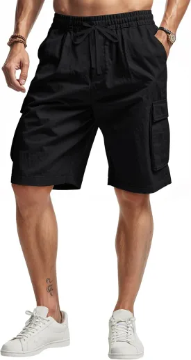Men's Beach Cargo Shorts Waist with Drawstring Light Weight Multi-Pocket for Summer Outdoor Wear Athletic Short Pant