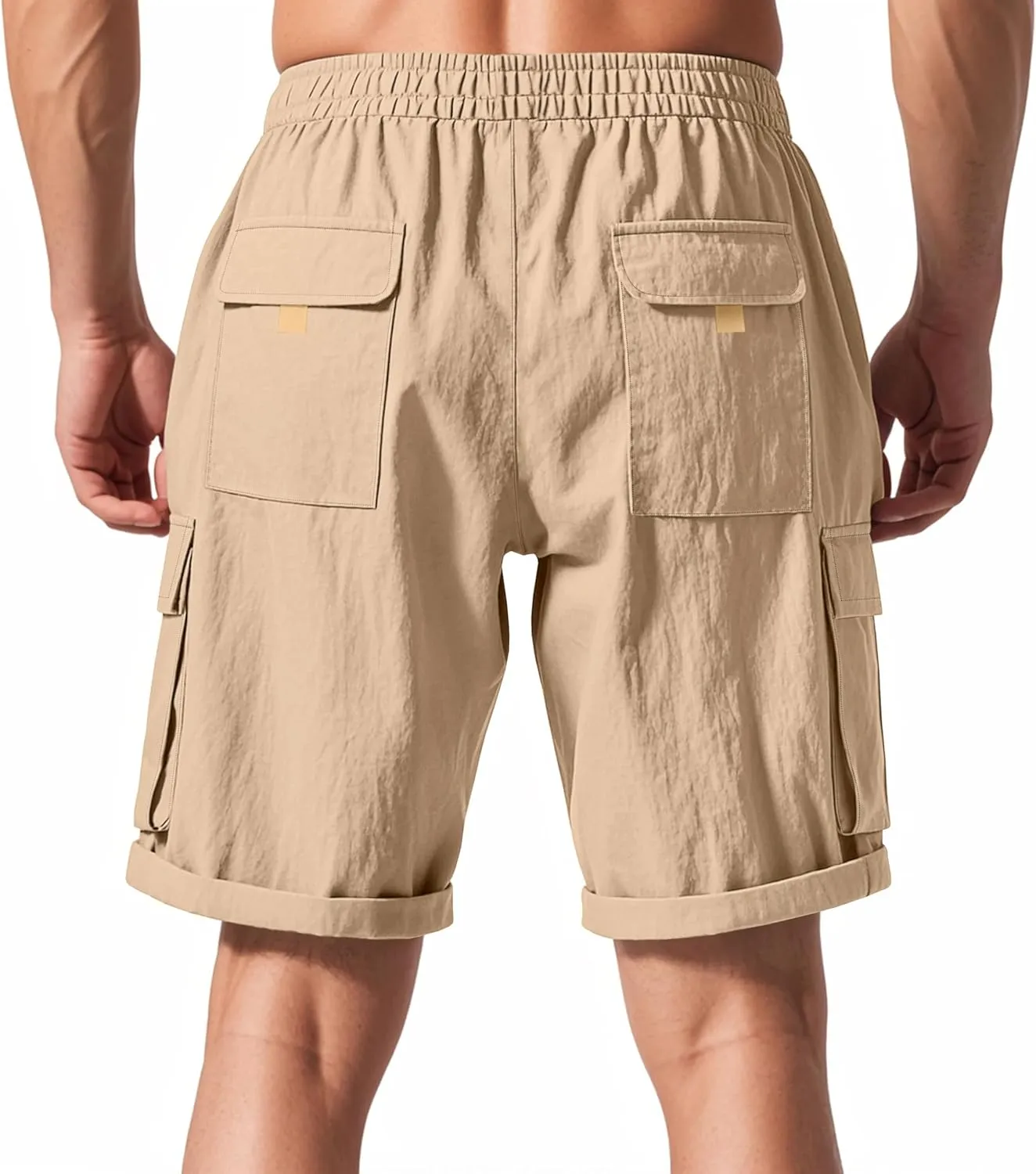 Men's Beach Cargo Shorts Waist with Drawstring Light Weight Multi-Pocket for Summer Outdoor Wear Athletic Short Pant