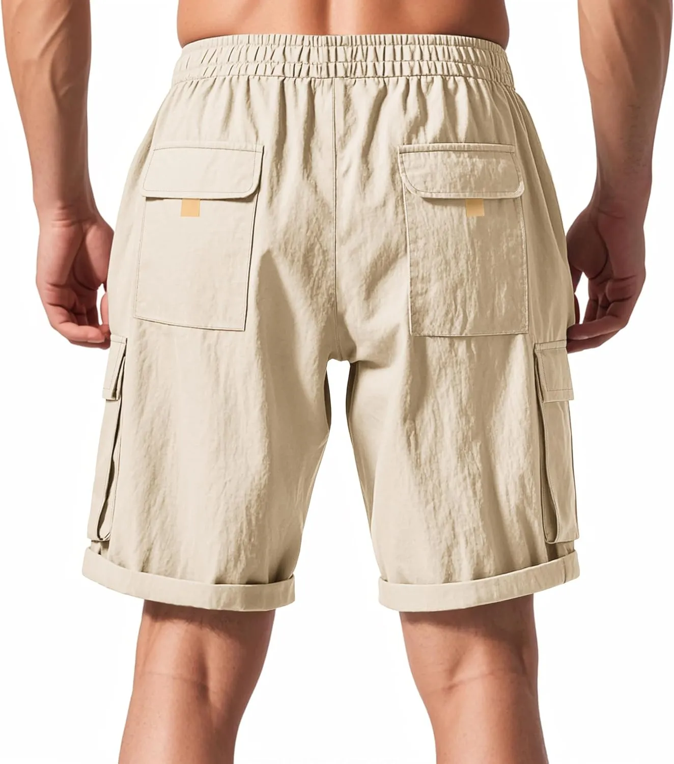 Men's Beach Cargo Shorts Waist with Drawstring Light Weight Multi-Pocket for Summer Outdoor Wear Athletic Short Pant