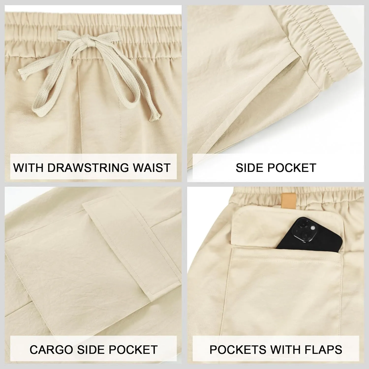 Men's Beach Cargo Shorts Waist with Drawstring Light Weight Multi-Pocket for Summer Outdoor Wear Athletic Short Pant