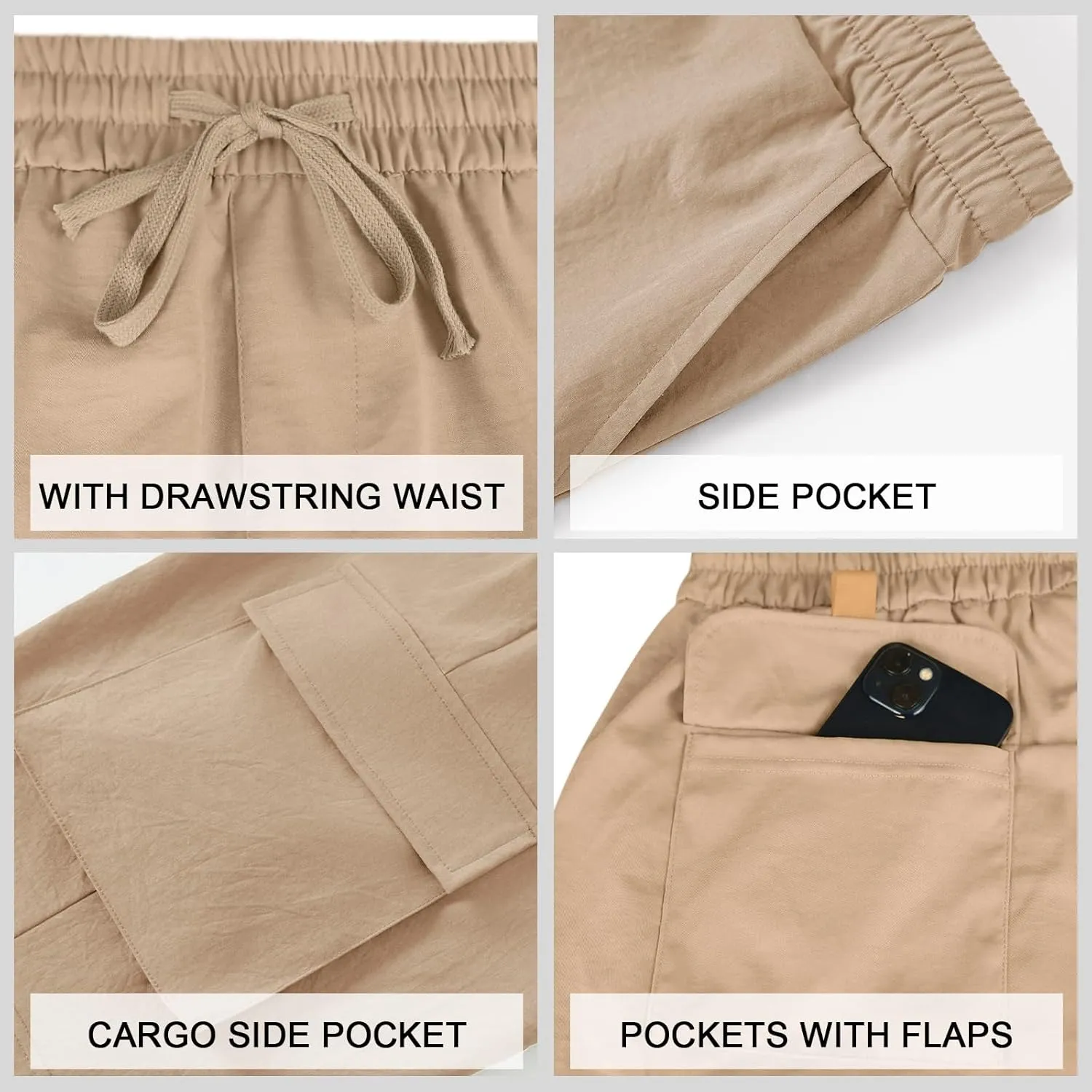 Men's Beach Cargo Shorts Waist with Drawstring Light Weight Multi-Pocket for Summer Outdoor Wear Athletic Short Pant