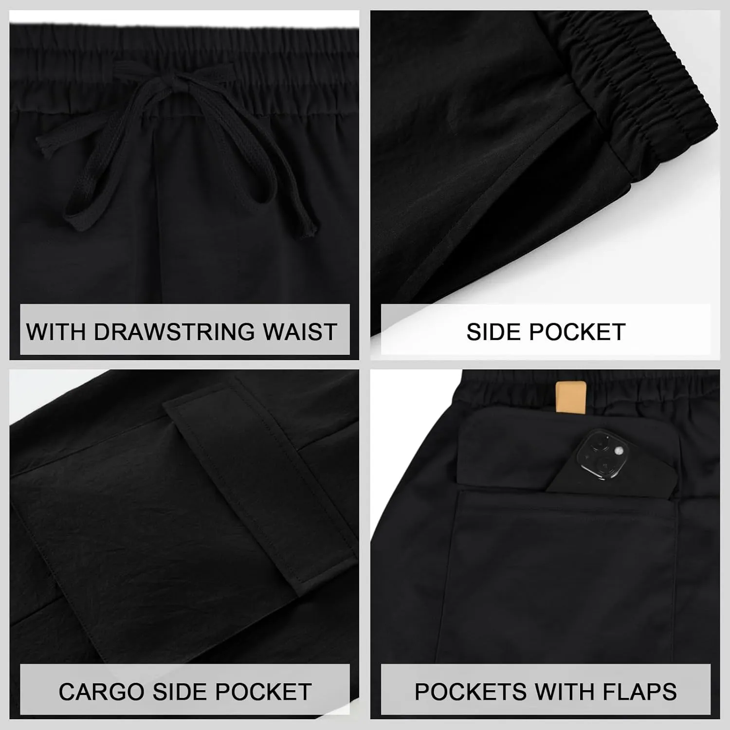 Men's Beach Cargo Shorts Waist with Drawstring Light Weight Multi-Pocket for Summer Outdoor Wear Athletic Short Pant