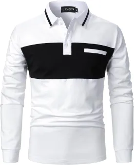 Mens Polo Shirts Short/Long Sleeve Casual Color Block Golf Polo T Shirt Stylish Contrast Collar Cotton Tops for Men