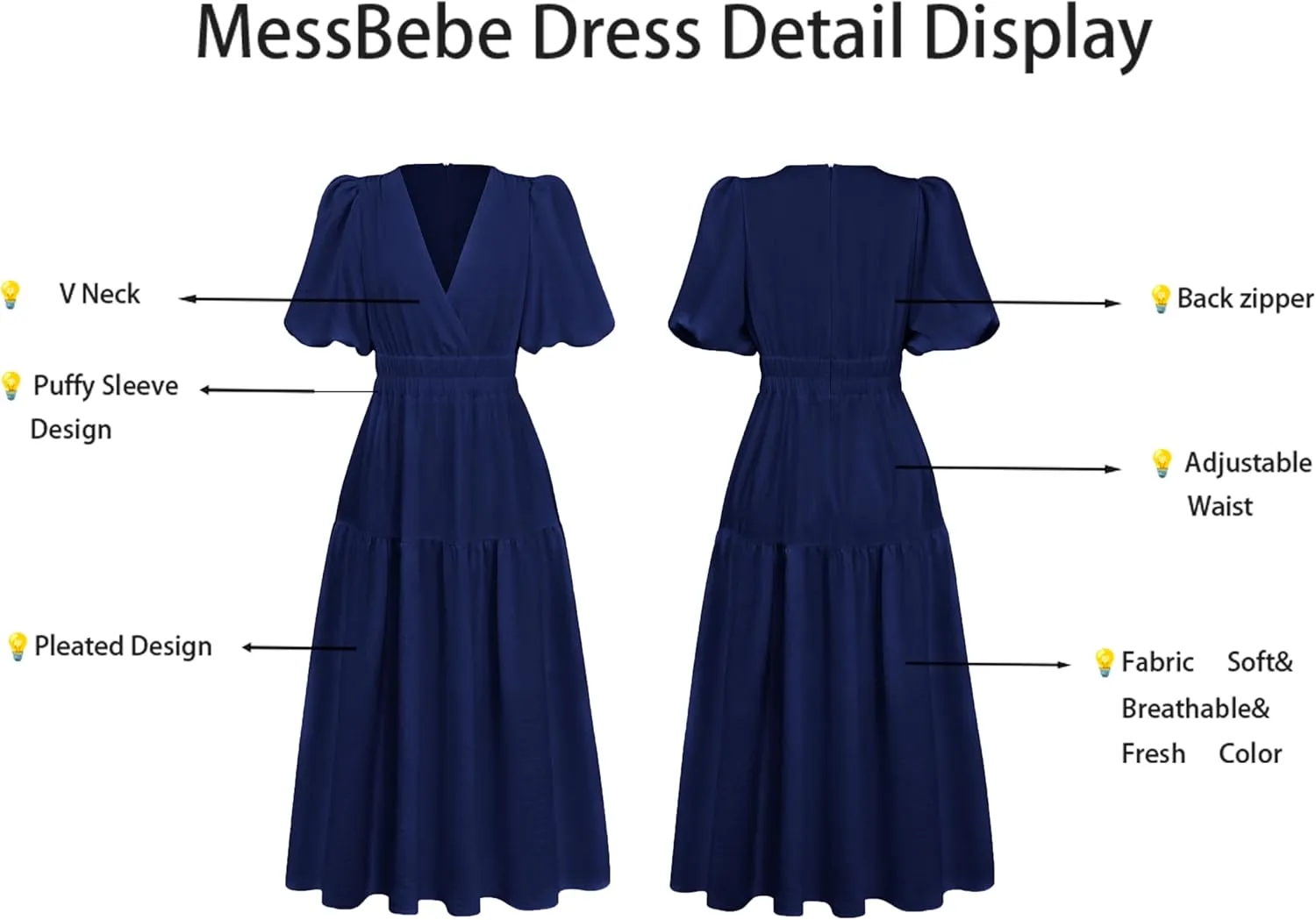 MessBebe Maxi Dress Puffy Sleeve V Neck High Waist A-Line Flowy Wrap Sun Wedding Guest Long Dresses for Women