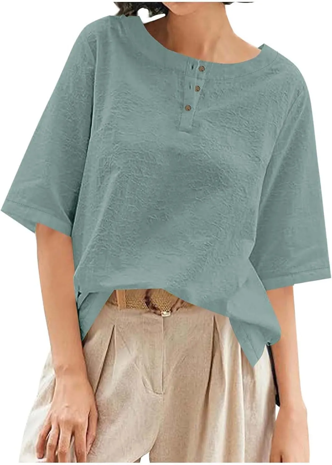Mexican Embroidered Tops for Women Summer Cotton Linen Shirt Trendy Round Neck Tees Casual Short Sleeve Top
