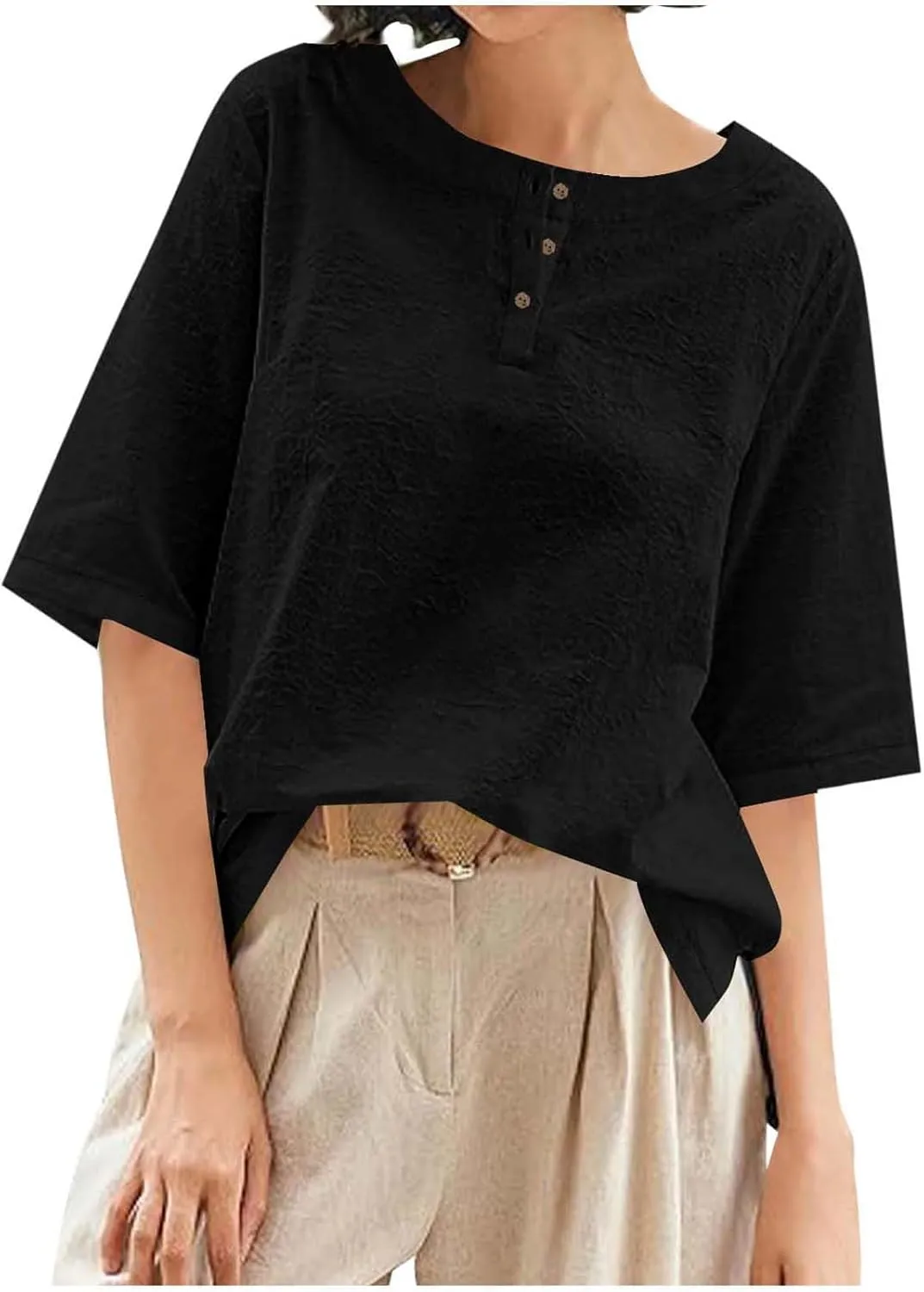 Mexican Embroidered Tops for Women Summer Cotton Linen Shirt Trendy Round Neck Tees Casual Short Sleeve Top