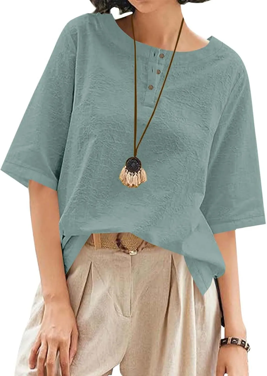 Mexican Embroidered Tops for Women Summer Cotton Linen Shirt Trendy Round Neck Tees Casual Short Sleeve Top