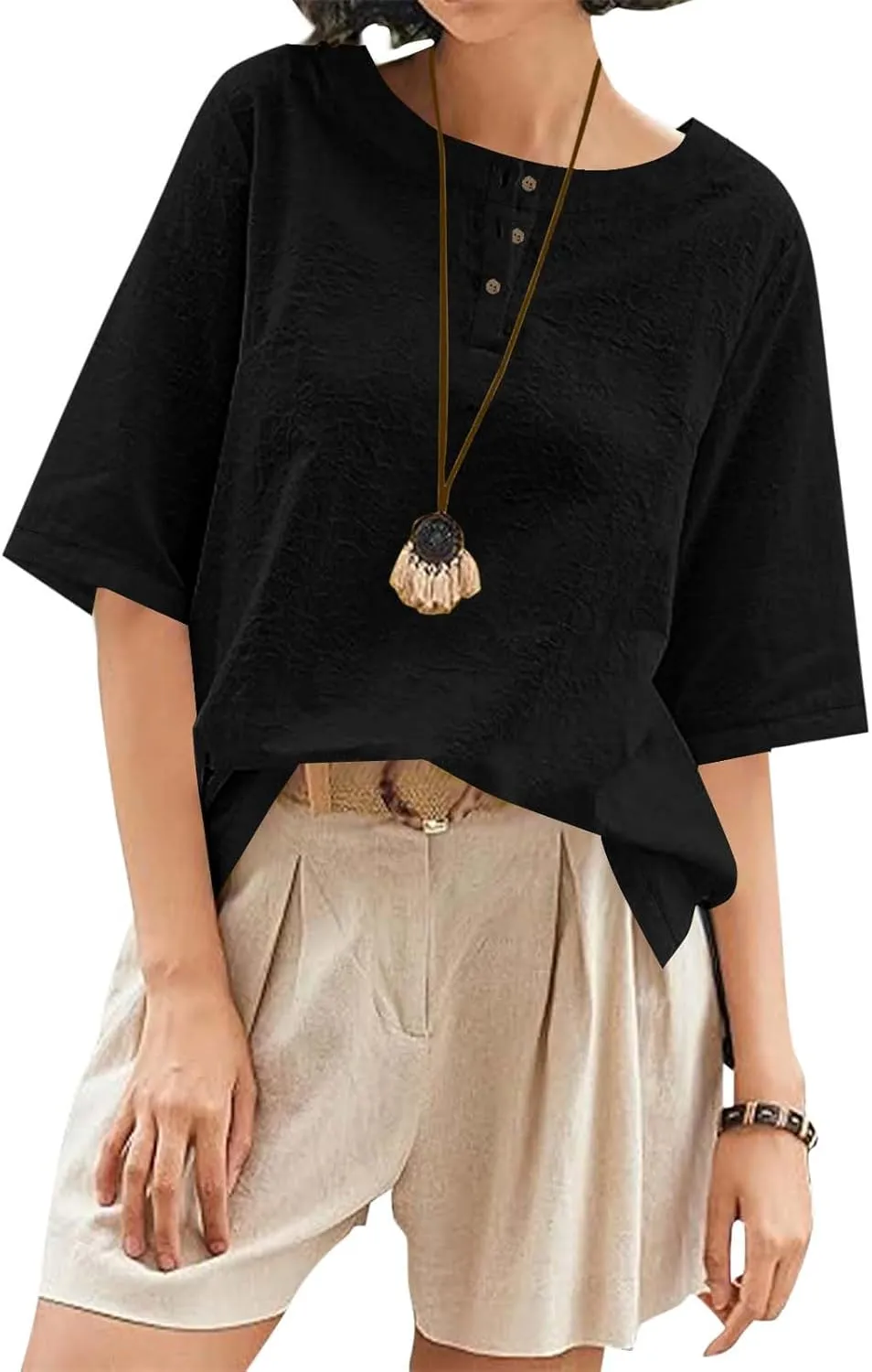 Mexican Embroidered Tops for Women Summer Cotton Linen Shirt Trendy Round Neck Tees Casual Short Sleeve Top