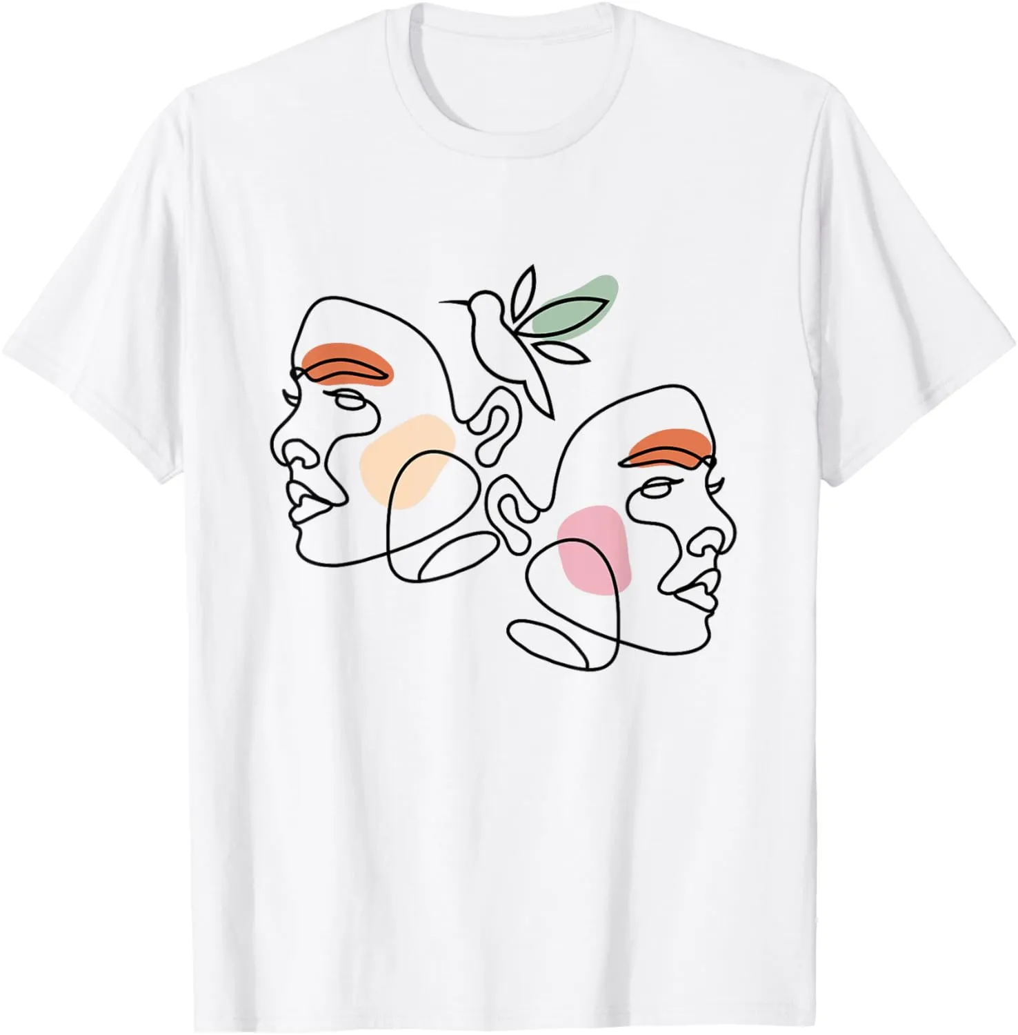 Minimalist Abstract: Women Faces and Bird Abstract Line Art T-Shirt