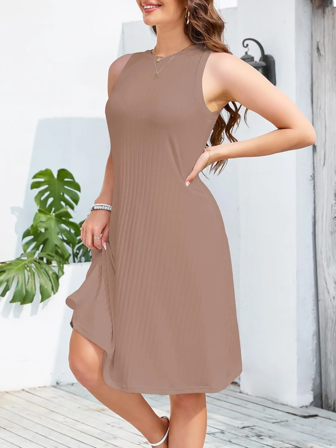 nclook Womens Summer Casual Dresses Sweet Cute Crew Neck Midi Dress