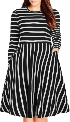 Nemidor Women's Round Neck Long Sleeve Casual Plus Size Fit and Flare Midi Dress with Pocket NEM169
