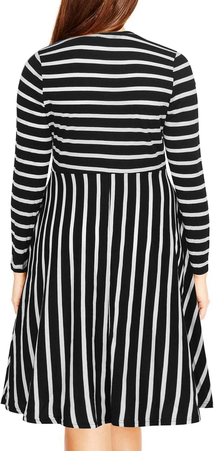 Nemidor Women's Round Neck Long Sleeve Casual Plus Size Fit and Flare Midi Dress with Pocket NEM169
