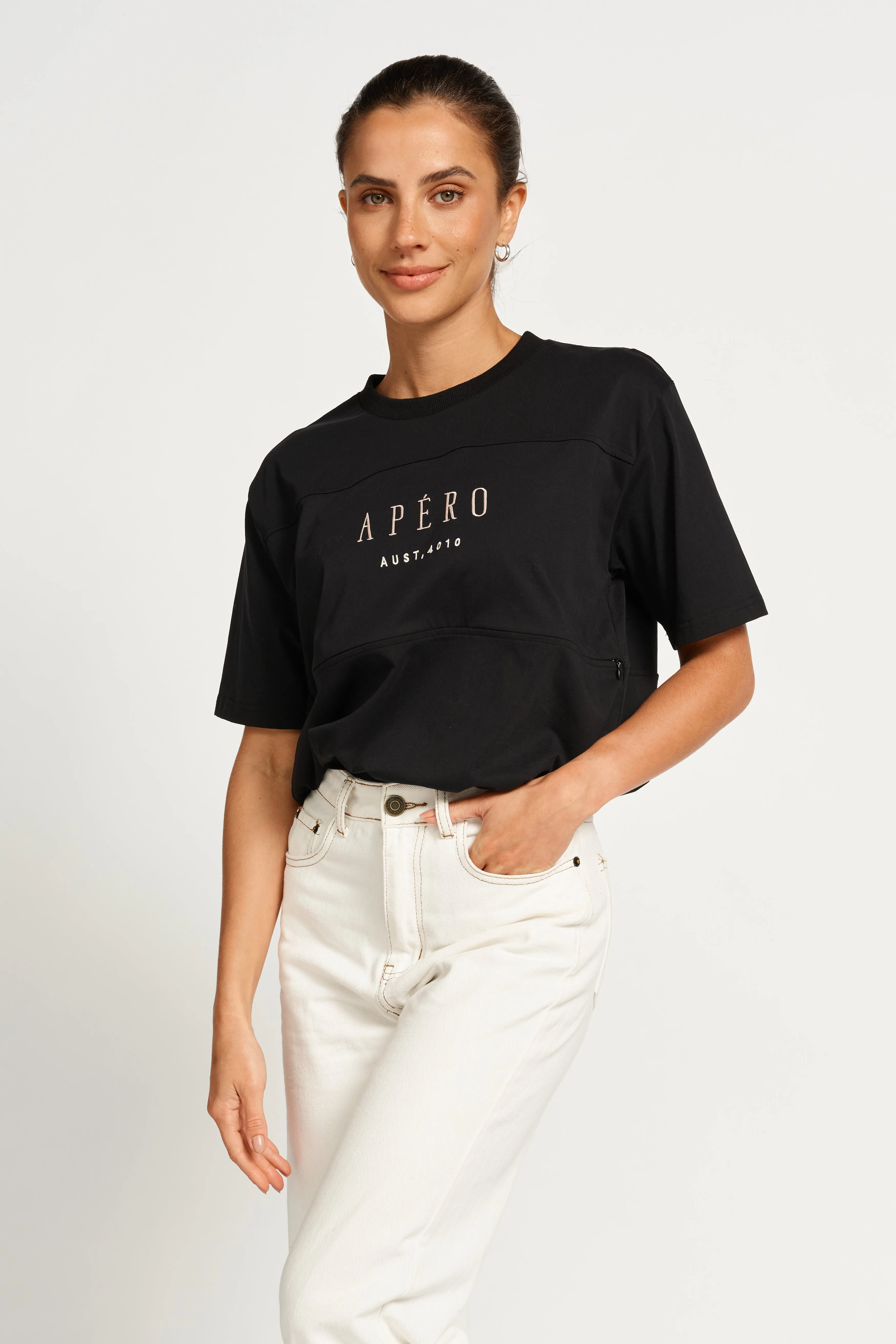 Origin Embroidered Panel Tee - Black / Beige