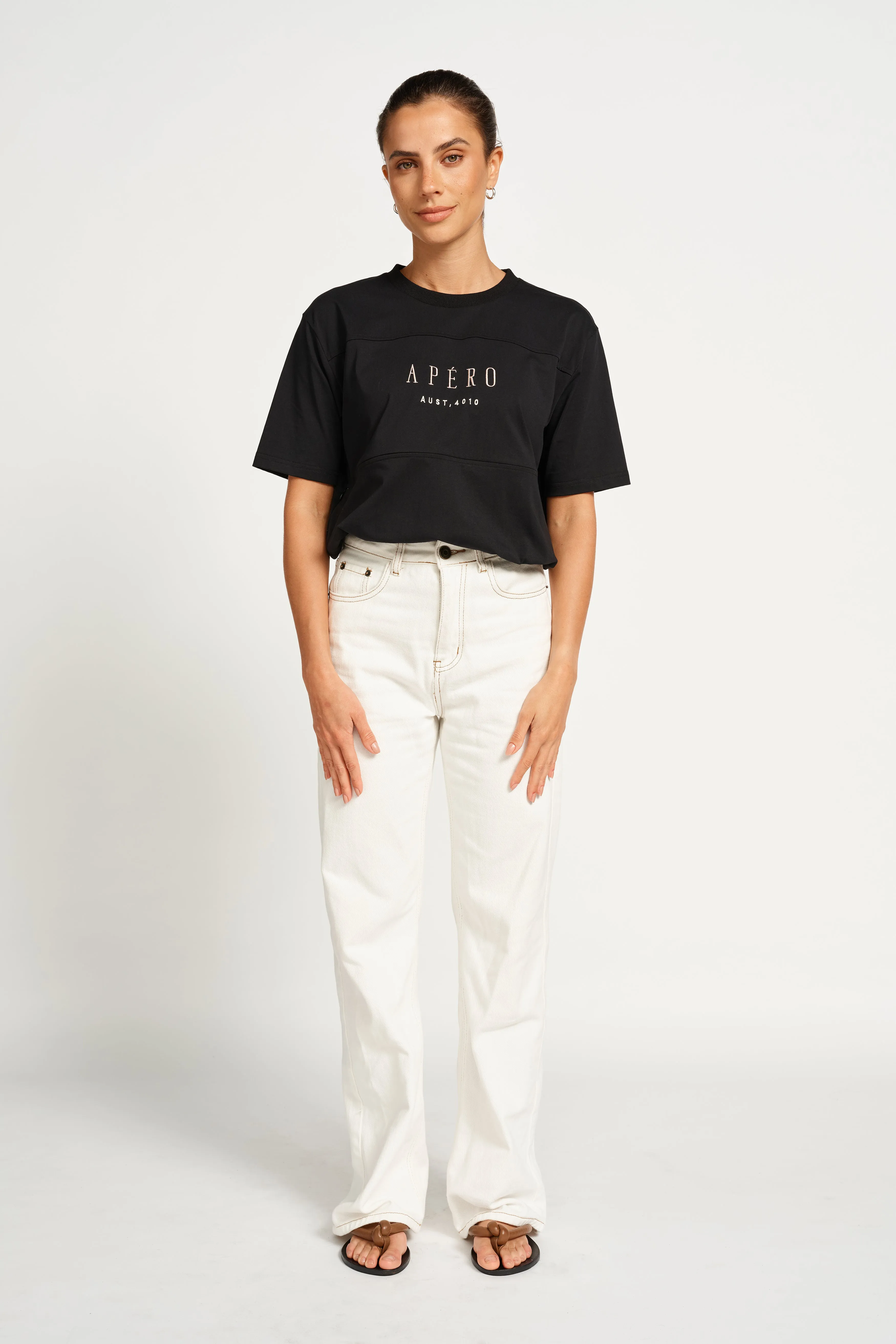 Origin Embroidered Panel Tee - Black / Beige